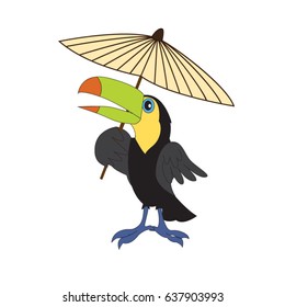 Vector character illustration. Cute bird toucan. Cartoon personage isolated on white background. 
