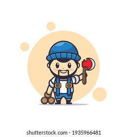 Vector Character Illustration Of Cute Carpenter With Axe 