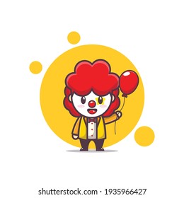 Ilustración De Caracteres Vectoriales De Payaso Con Globo