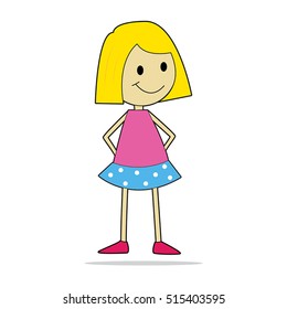 Vector character illustration. Cute little girl. Cartoon personage isolated on white background. 