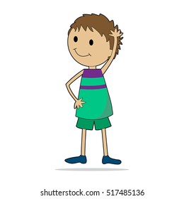 Vector character illustration. Cute little boy. Cartoon personage isolated on white background. 
