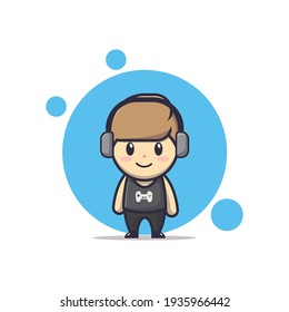 Ilustración De Caracteres Vectoriales De Gaming Boy Con Earphone