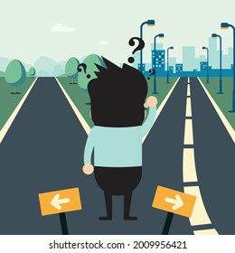 Vector Character Illustration, Human Trying to Choose His Way