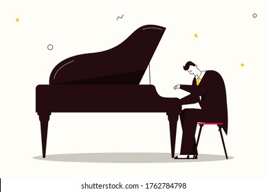 Vector character illustration of jazz band perform music. Musician play instrument. Hobbies, study, and profession, art, stage artist, concert