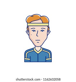 Vector character illustration of man face in cartoon linear style. Avatar vector icon.