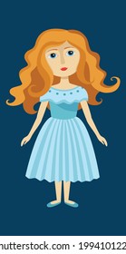 Vector character illustration of the Marie doll in a dress with red hair and big eyes