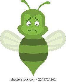 Vector character illustration of a nauseous green cartoon bee