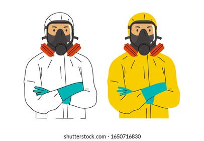 vector character illustration of people wearing hazmat suits or Hazardous material suits to protect the body from exposure to viruses and infectious outbreaks