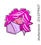 Vector Character Illustration pink hair lady anime