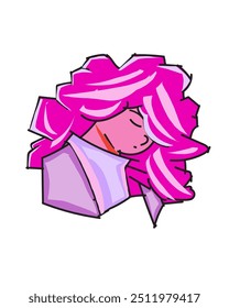 Vector Character Illustration pink hair lady anime