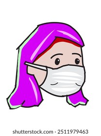 Vector Character Illustration pink hair girl wearing mask