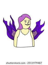 Vector Character Illustration, purple hair  aura