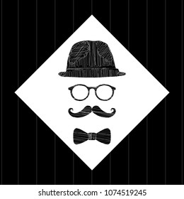 Vector character. Illustration of stylish man. Great for barber shop logo design, emblem. Design for bar and alcoholic beverages. Also for t-shirt print. Black and white   