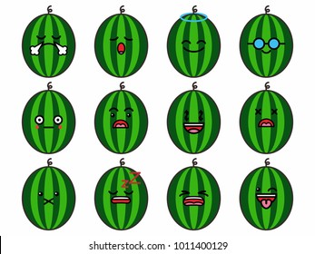 vector character illustration watermelon facial expressions emoticon