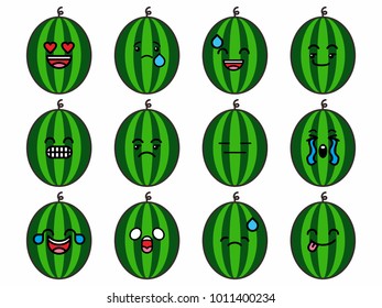 vector character illustration watermelon facial expressions emoticon