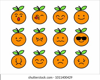 vector character illustrations orange fruit facial expressions emoticons