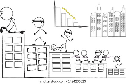 vector. character images that try to achieve success in life. In working life. Trample others to win. Finally, no one left in life