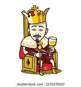 Vector character vector king carrying a glass and sitting on the throne