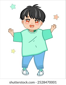 Carácter de Vector Kpop en un fondo transparente separado, etiqueta engomada de un conjunto de ídolos populares coreanos de moda