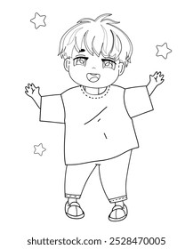 Vector character Kpop on a white background, coloring page from a set of fashionable Korean popular idols