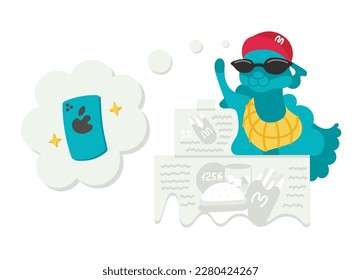 Vector character Lama cashier worker at McDonald's.