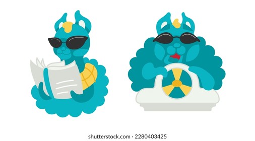 Vector character Lama reads a book, drives a car.