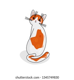 Vector Character of Laper Cat in Kawaii Style. Cute Cartoon Kitty Character. Funny Kitten isolated on White Background. Sticker of Kawaii Animal, Pet. Flat design. Usable for Children's Book
