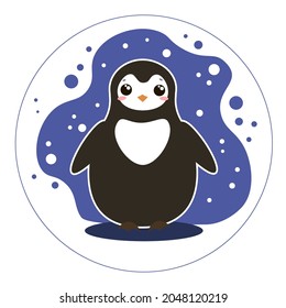 Vektorgrafik kleiner lustiger schwarzer Pinguin auf blauem Hintergrund. Cute-Flachstil-Clipart.  