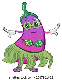 vector character mascot from eggplant a hula-hula dancer from sexy hawaii