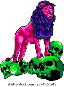 vector character mascot lion on human skulls isolated white background