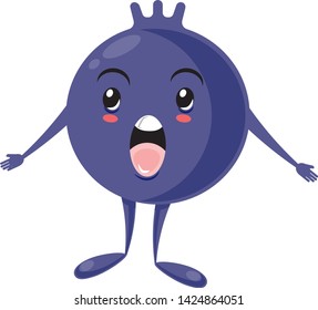 vector character Mr. blueberry in lilac sings, rejoices and indicates