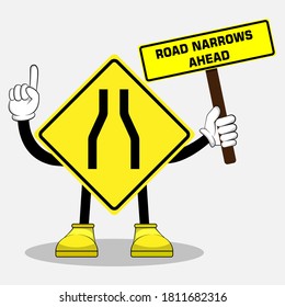 vector character of narrow road traffic sign