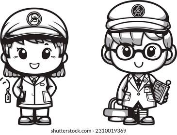 vector character occupation. black and white.