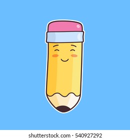 Vector character pencil kawaii style on blue background