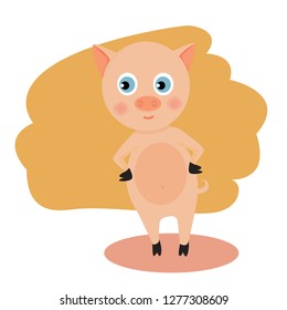 Vector character pig. Symbol of holidays and religions. Chinese zodiac. Flet. For stickers, print, banners, cards.