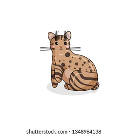 Vector Character of Pixie Bob Cat in Kawaii Style. Cute Cartoon Kitty Character. Funny Kitten isolated on White Background. Sticker of Kawaii Animal, Pet. Flat design. Usable for Children's Book