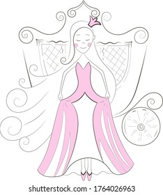 Carácter vector. Orgullosa princesa sobre el fondo de un carro.