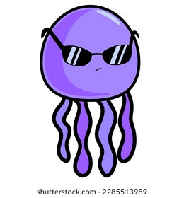 vector character purple jellyfish in sunglasses. jellyfish illustration. can serve as a print on a shirt, an element for a postcard, advertising, children's illustration, video, etc.