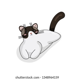 Vector Character of Ragdoll Cat in Kawaii Style. Cute Cartoon Kitty Character. Funny Kitten isolated on White Background. Sticker of Kawaii Animal, Pet. Flat design. Usable for Children's Book