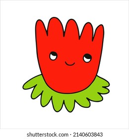 vector character - a retro flower with a face.Psychedelic kid core 70s and 80s.Logo for an organic company, florist, garden, farm. Tattoo template.Quirky isolated floral logotype sticker.Childish dude