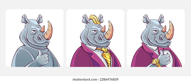 Vector character rhinoceros. It is drawn in a cartoon comic style.