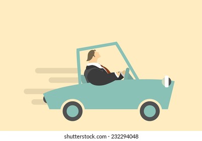 Vector character rides in the car on a light background