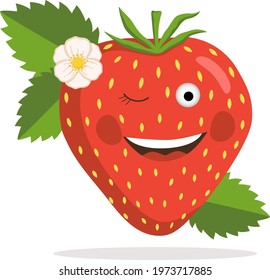 Vector character of a ripe, cheerful strawberry with eyes and a smile.
Food design, mobile apps, print, web design, animation.