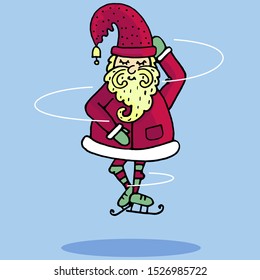 Vector character Santa Claus or Elf figure skating