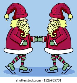 Vector character Santa Claus or Elf figure skating
