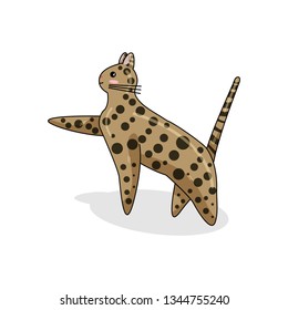 Vector Character of Savannah Cat in Kawaii Style. Cute Cartoon Kitty Character. Funny Kitten isolated on White Background. Sticker of Kawaii Animal, Pet. Flat design. Usable for Children's Book