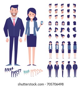Vector Character Set For Animation.Business People - Man And Woman. Front, Side, Back View Animated Characters. 