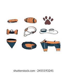 vector character set of a dog and her wardrobe