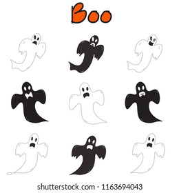 Vector - Character set of ghosts isolated on white background. Boo. Can be use decorate for banner, web, brochure, advertising.