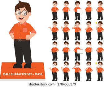 Juego de personajes vectores de un hombre con gafas, camisa y máscara.